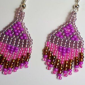 Hot pink glass beaded earrings. Handcrafted